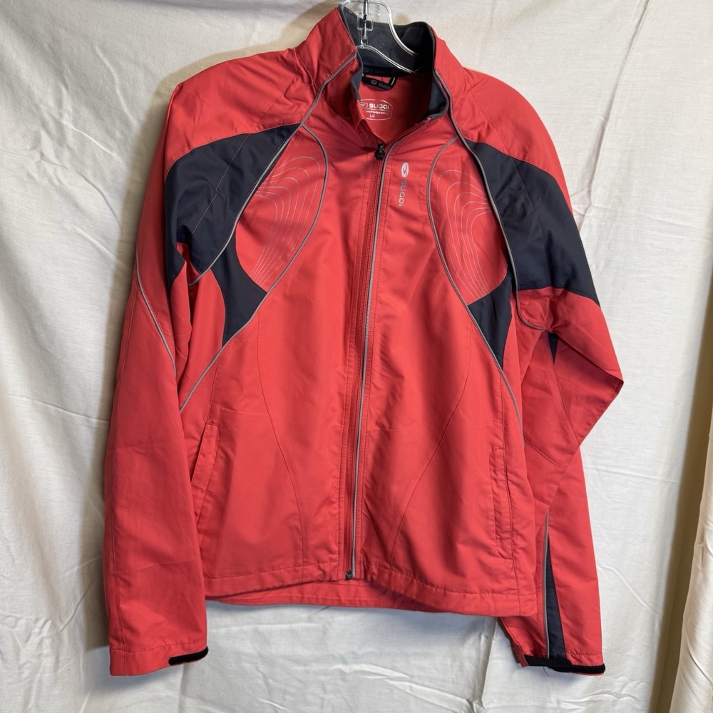 Sugoi Womens Large Red Black Versa Convertible Cycling Jacket Magnetic Sleeves